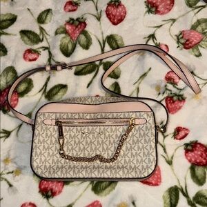 Michael Kors Monogram Crossbody Bag in Beige and Pink